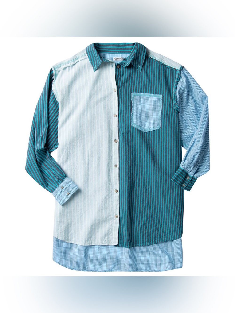 Free People Intimately Rags To Riches Shirt in Bright Blue Combo Plaid Striped L